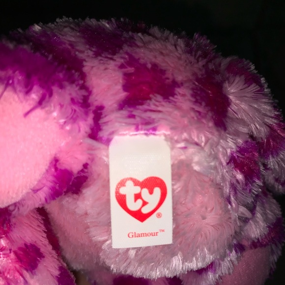 TY Beanie Boos Glamour The Leopard Pink & Purple 9” Beanie Plush Glitter Eyes. - Picture 10 of 11